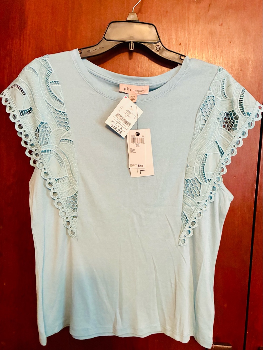 Philosophy Pale Blue Lace-Trim Tank Top